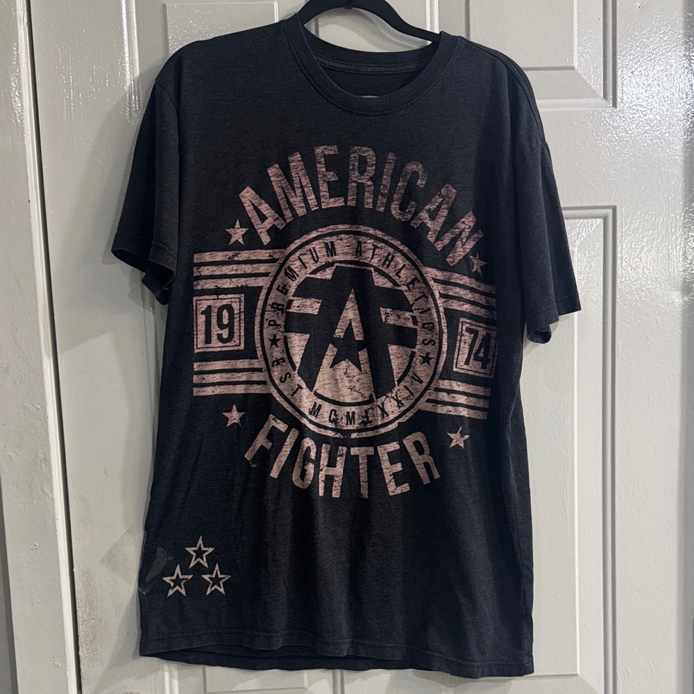 American Fighter Black Tee with Faded Rose Graphic 1954